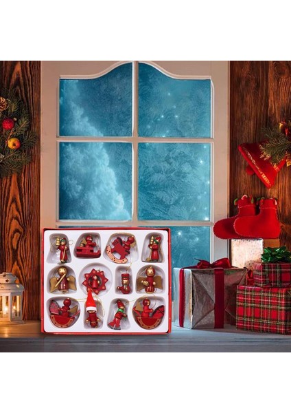 12 Parçalı Ahşap Noel Süsleri ve Minyatür Ağaç Dekorları Seti indirimleri