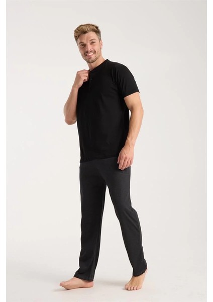 Erkek Füme Düğmeli Yaka Kısa Kol Pijama Takımı modelleri