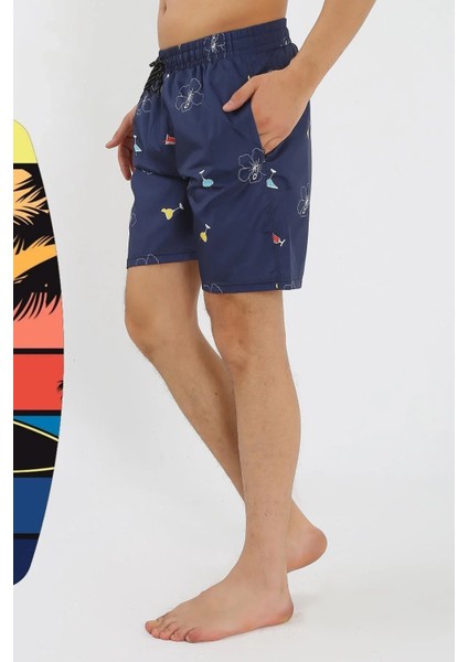 Erkek Desenli Fermuar Cepli Deniz Şortu Lacivert fiyatları