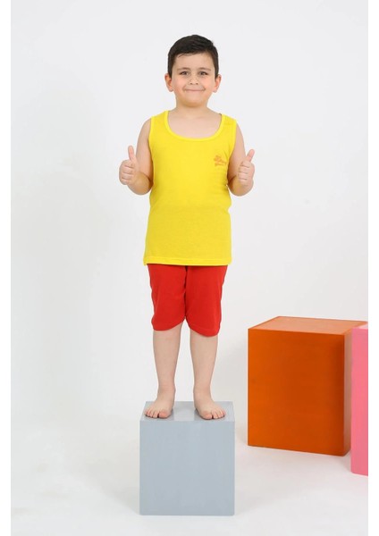 Erkek Çocuk Sıfır Kol Şortlu Sarı Penye Pijama Takımı
