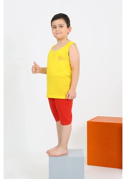 Erkek Çocuk Sıfır Kol Şortlu Sarı Penye Pijama Takımı modelleri