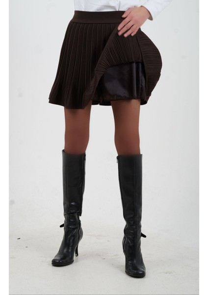 Kahve Içi Şort Astarlı Piliseli Mini Etek modelleri