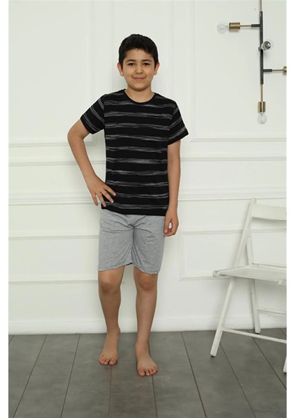 Erkek Çocuk Penye Şortlu Pijama Takım Siyah