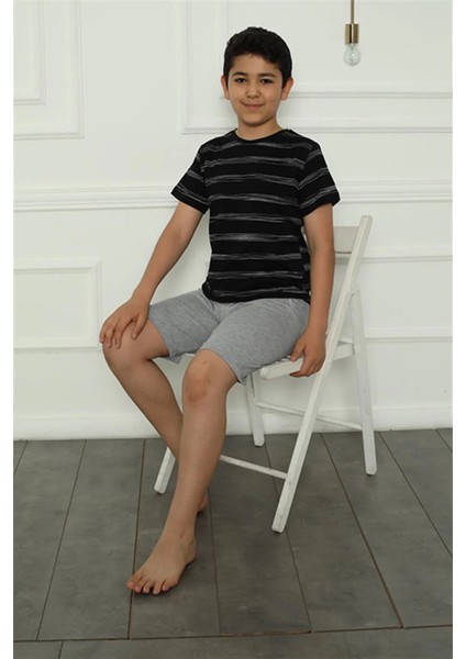 Erkek Çocuk Penye Şortlu Pijama Takım Siyah fiyatları