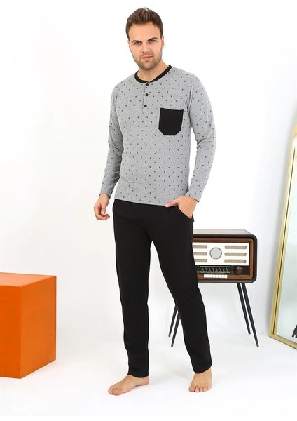 Erkek Uzun Kol Penye Füme Pijama Takımı