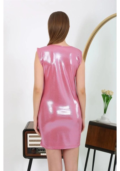 Kadın Kalın Askılı Kısa Parlak Micro Ev Elbisesi Gecelik Pembe indirimleri