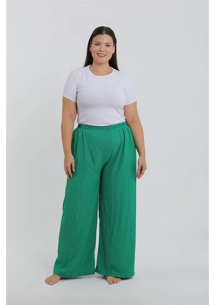 Kadın Büyük Beden Yeşil Rahat Kesim Baggy Tek Alt