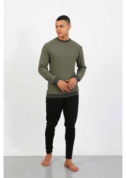 Erkek Uzun Kol Manşetli Paça Penye Pijama Takımı Haki fiyatları