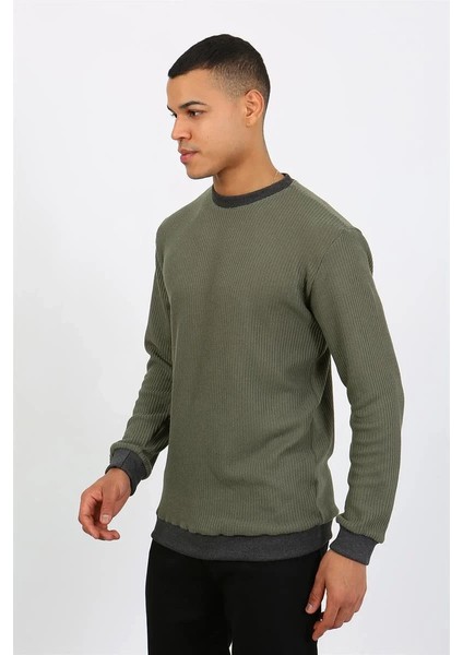 Erkek Uzun Kol Manşetli Paça Penye Pijama Takımı Haki modelleri