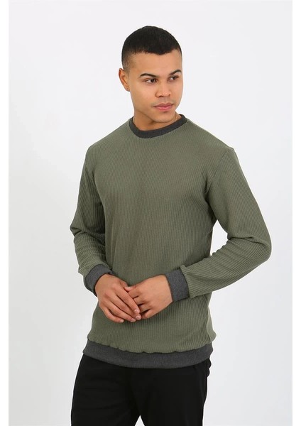 Erkek Uzun Kol Manşetli Paça Penye Pijama Takımı Haki fırsatları