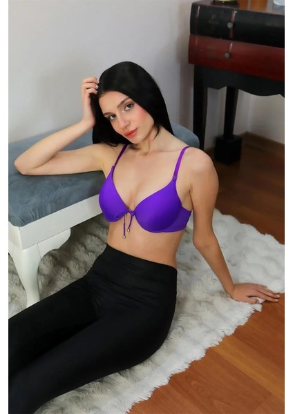 Kadın Destekli Balenli Önden Açılır Dekolteli Sütyen Mor modelleri