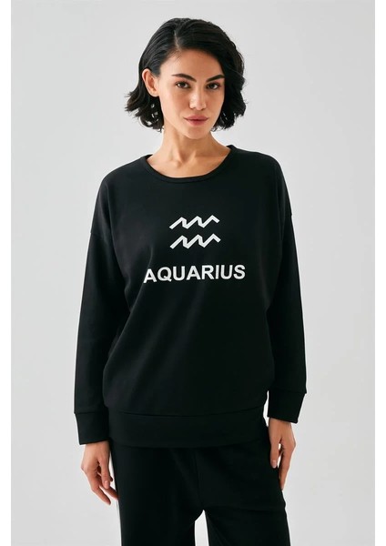 Kadın Siyah Kova Burcu Oversize 2 Iplik Eşofman Ev Giyim Takımı fırsatları