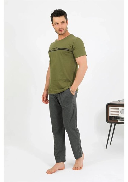 Erkek Pamuk Kısa Kol Pijama Takım Haki fiyatları