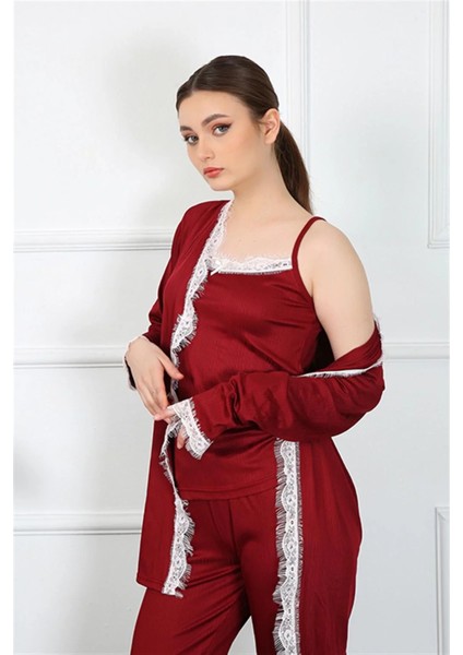 Kadın 3'lü Bordo Sabahlık Takım fiyatları