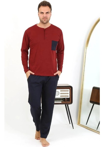 Erkek Uzun Kol Penye Bordo Pijama Takımı modelleri