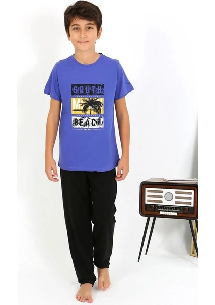 Erkek Çocuk Kısa Kol Penye Pijama Takım Saks