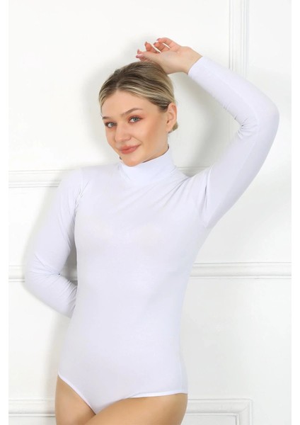 Bayan Uzun Kol Boğazlı Çıtçıtlı Body Beyaz modelleri