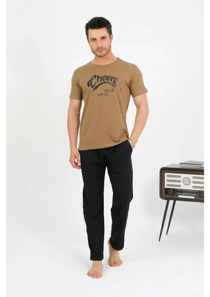 Erkek Pamuk Kısa Kol Pijama Takım Vizon modelleri