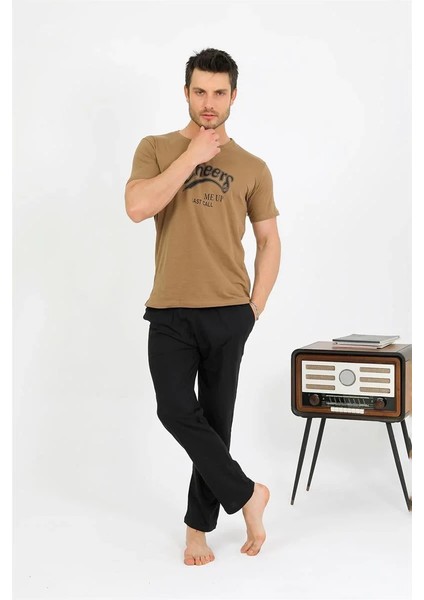 Erkek Pamuk Kısa Kol Pijama Takım Vizon fırsatları