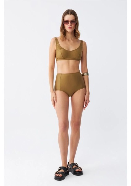 Kadın Basic Hardal Pedli Yüksek Bel Bikini Takımı