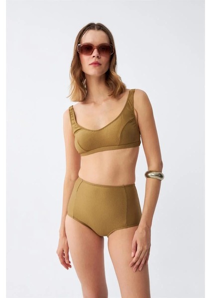Kadın Basic Hardal Pedli Yüksek Bel Bikini Takımı fırsatları