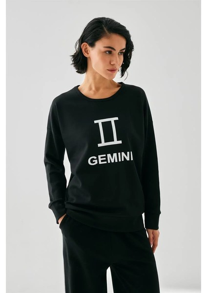 Kadın Siyah Ikizler Burcu Oversize 2 Iplik Eşofman Ev Giyim Takımı indirimleri