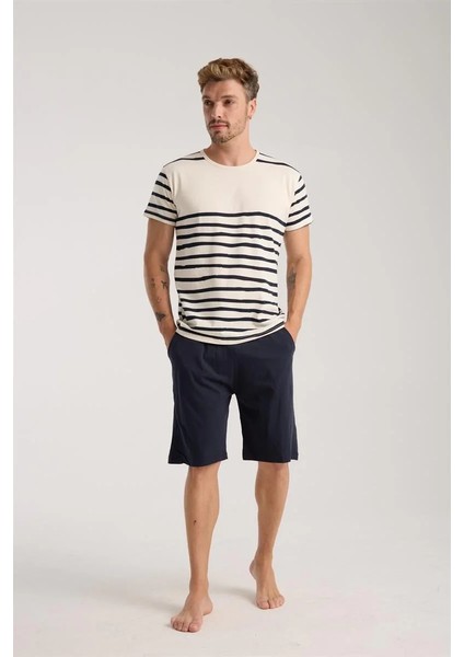 Erkek Krem Sıfır Yaka Kısa Kol Şortlu Pijama Takımı fiyatları
