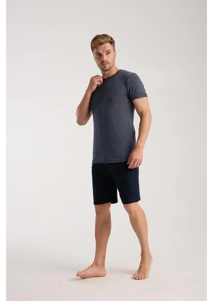 Erkek Lacivert Sıfır Yaka Kısa Kol Şortlu Pijama Takımı fırsatları