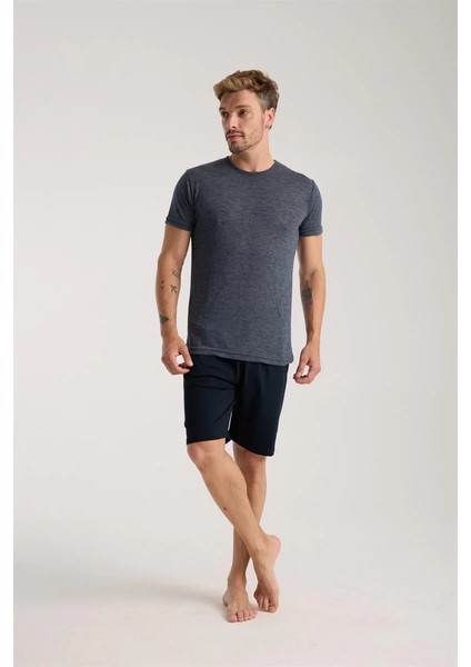 Erkek Lacivert Sıfır Yaka Kısa Kol Şortlu Pijama Takımı indirimleri