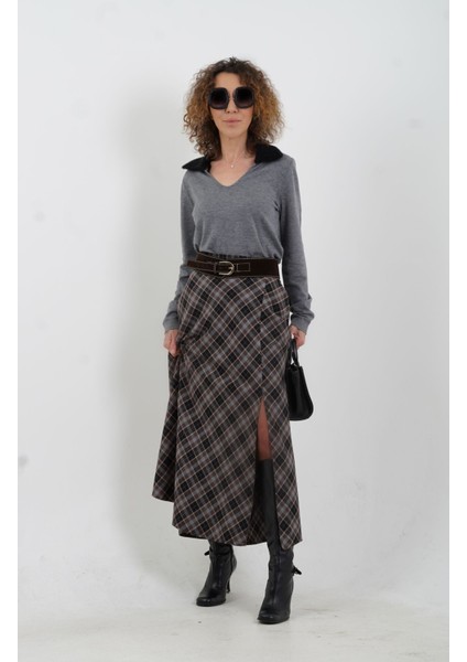 Koyu Gri Ön V Özel Yaka Kazak fiyatları