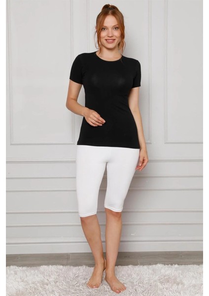 Penye Likralı Diz Üstü Tayt Beyaz