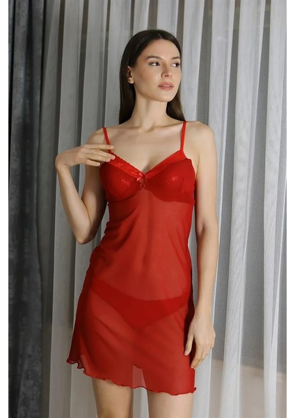 Kadın Fantezi Tül Gecelik Kırmızı modelleri