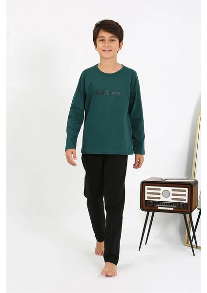 Erkek Çocuk Uzun Kol Penye Pijama Takım Zümrütyeşili