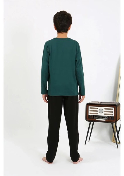 Erkek Çocuk Uzun Kol Penye Pijama Takım Zümrütyeşili fırsatları