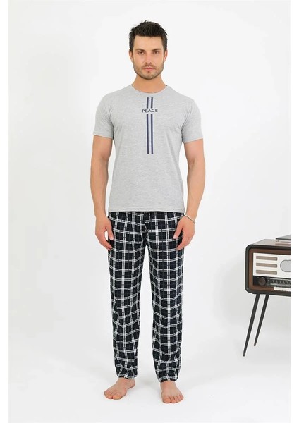 Erkek Pamuk Kısa Kol Pijama Takım Gri fırsatları