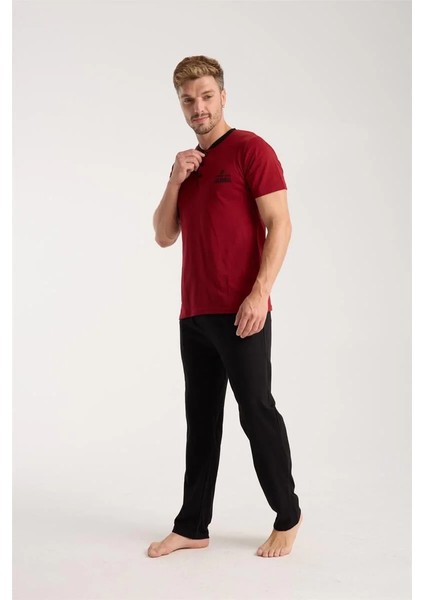 Erkek Bordo Düğmeli Yaka Kısa Kol Pijama Takımı fiyatları