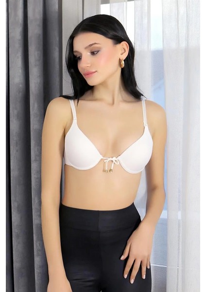 Kadın Destekli Balenli Önden Açılır Dekolteli Sütyen Beyaz