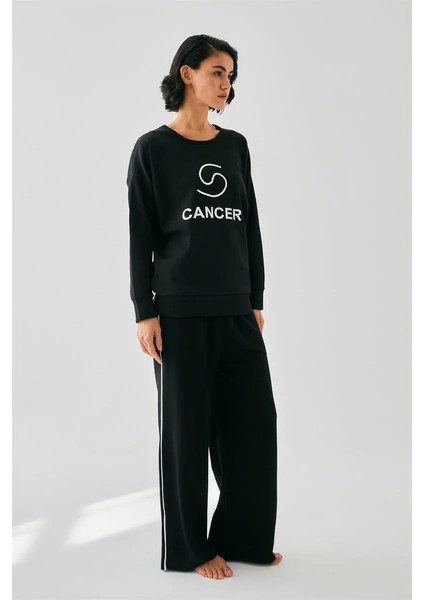 Kadın Siyah Yengeç Burcu Oversize 2 Iplik Eşofman Ev Giyim Takımı fiyatları