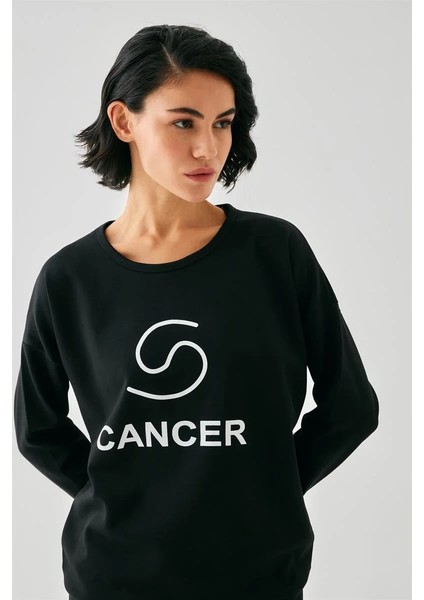 Kadın Siyah Yengeç Burcu Oversize 2 Iplik Eşofman Ev Giyim Takımı modelleri