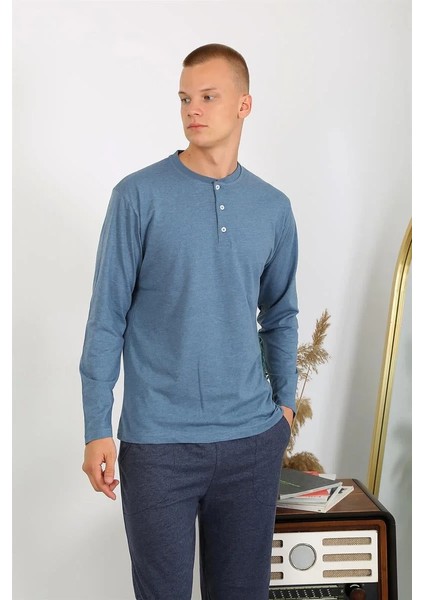 Erkek Penye Uzun Kol Pijama Takımı Indigo fırsatları