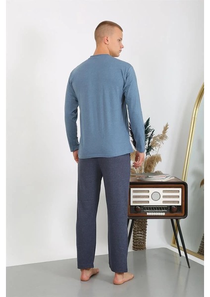 Erkek Penye Uzun Kol Pijama Takımı Indigo indirimleri