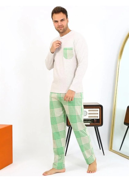 Erkek Uzun Kol Penye Krem Pijama Takımı fırsatları