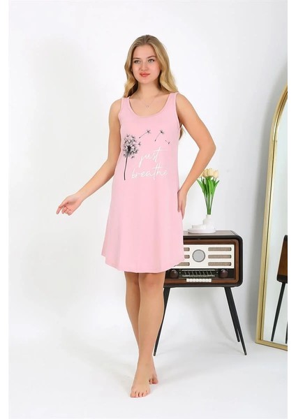 Kadın Kalın Askılı Penye Gecelik Pembe