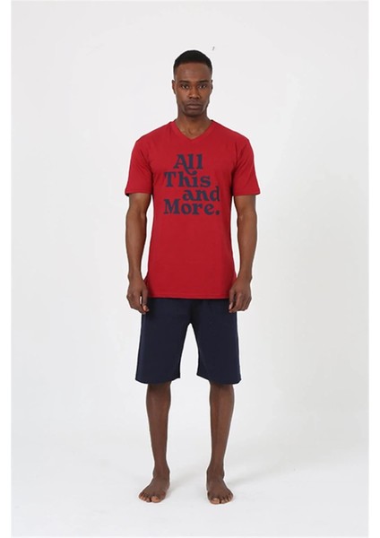 Erkek Kısa Kol Bordo Penye Şortlu Pijama Takımı
