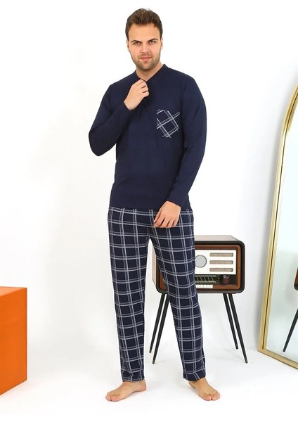 Erkek Uzun Kol Penye Lacivert Pijama Takımı