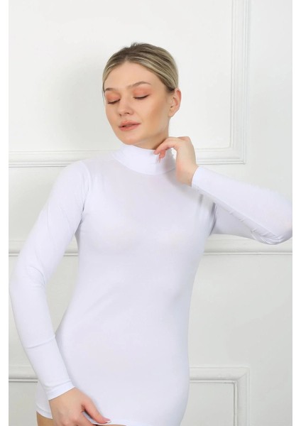 Bayan Uzun Kol Boğazlı Body Beyaz fiyatları