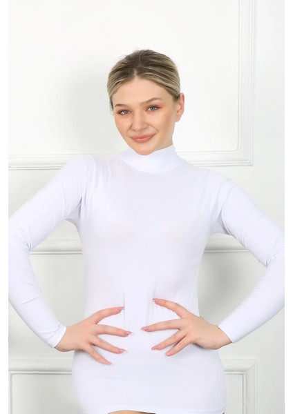 Bayan Uzun Kol Boğazlı Body Beyaz fırsatları