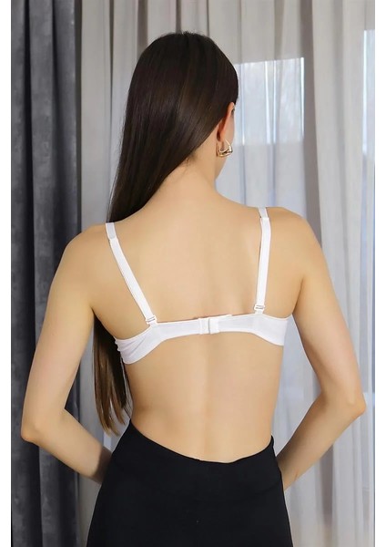Kadın Destekli Balenli Taş Detaylı Sütyen Beyaz modelleri