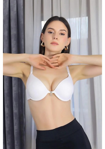 Kadın Destekli Balenli Taş Detaylı Sütyen Beyaz indirimleri