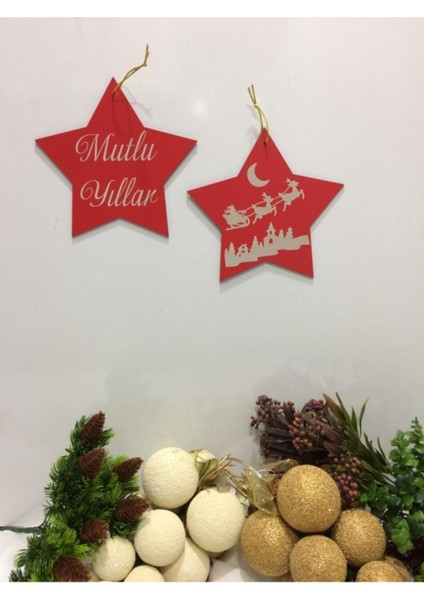 3'lü Ahşap Yılbaşı Süsü Seti, Kapı ve Oda Dekoru, Yıldız, Geyik, Noel Temalı modelleri
